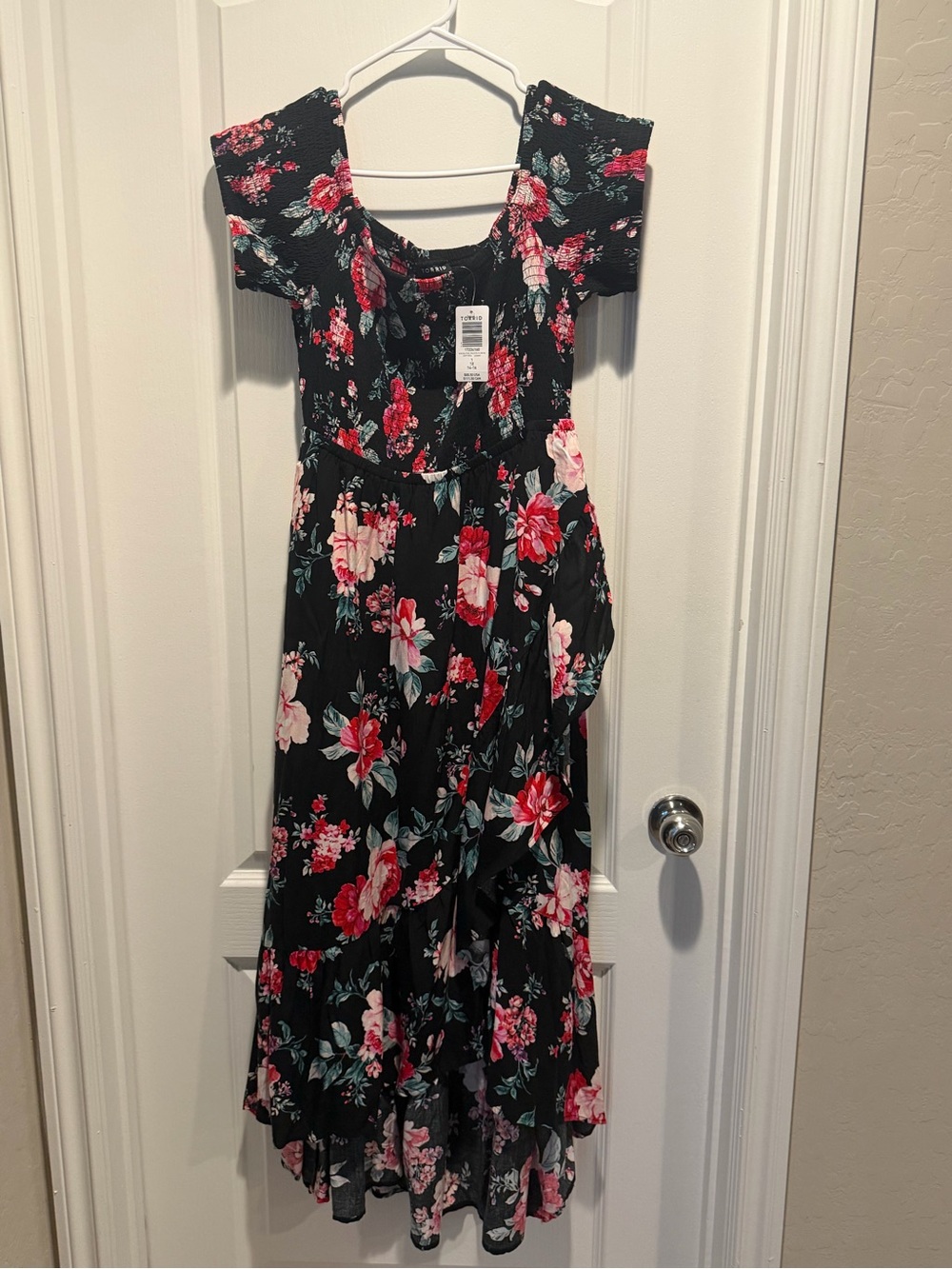torrid Black Floral High-Low Maxi Dress with Pink & Red Roses